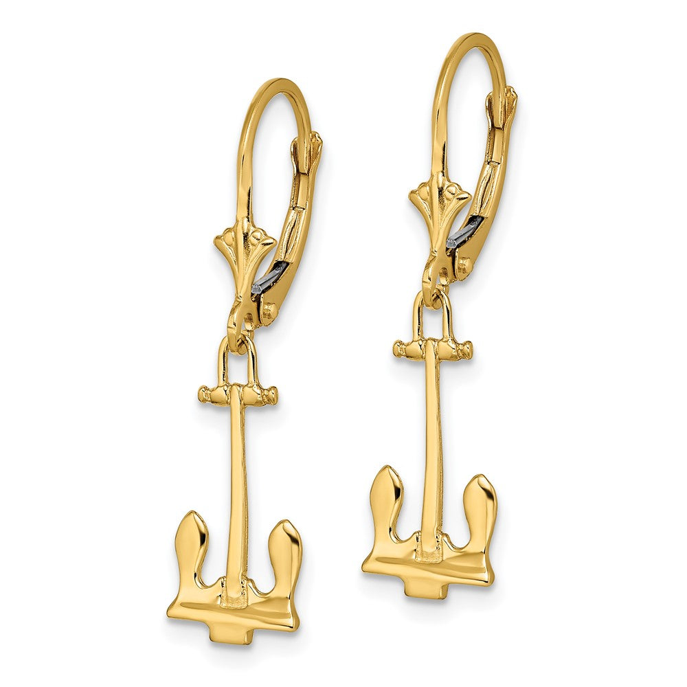 14K Gelbgold Poliert Navy Anker Ohrhänger mit Brisur