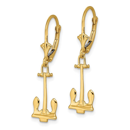 14K Gelbgold Poliert Navy Anker Ohrhänger mit Brisur