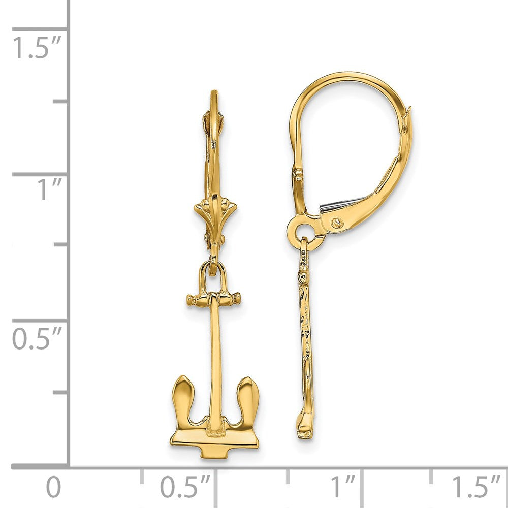 14K Gelbgold Poliert Navy Anker Ohrhänger mit Brisur