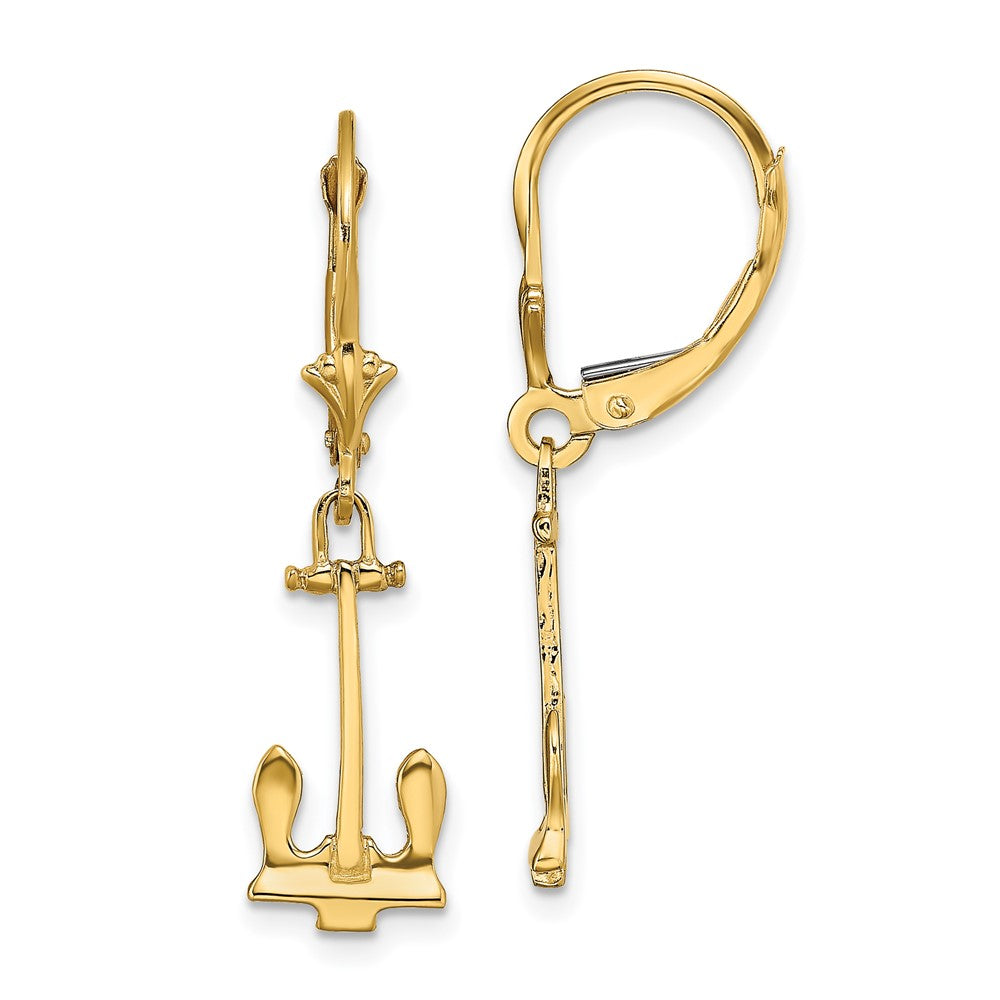 14K Gelbgold Poliert Navy Anker Ohrhänger mit Brisur