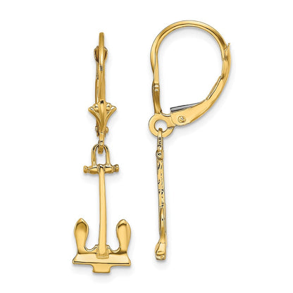14K Gelbgold Poliert Navy Anker Ohrhänger mit Brisur