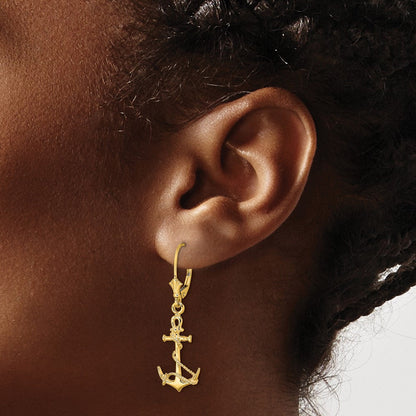 14K Gelbgold 3-d Anker mit Shackle und Entwined Kordel Ohrhänger mit Brisur