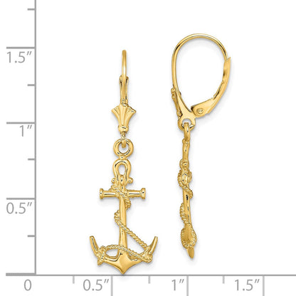 14K Gelbgold 3-d Anker mit Shackle und Entwined Kordel Ohrhänger mit Brisur