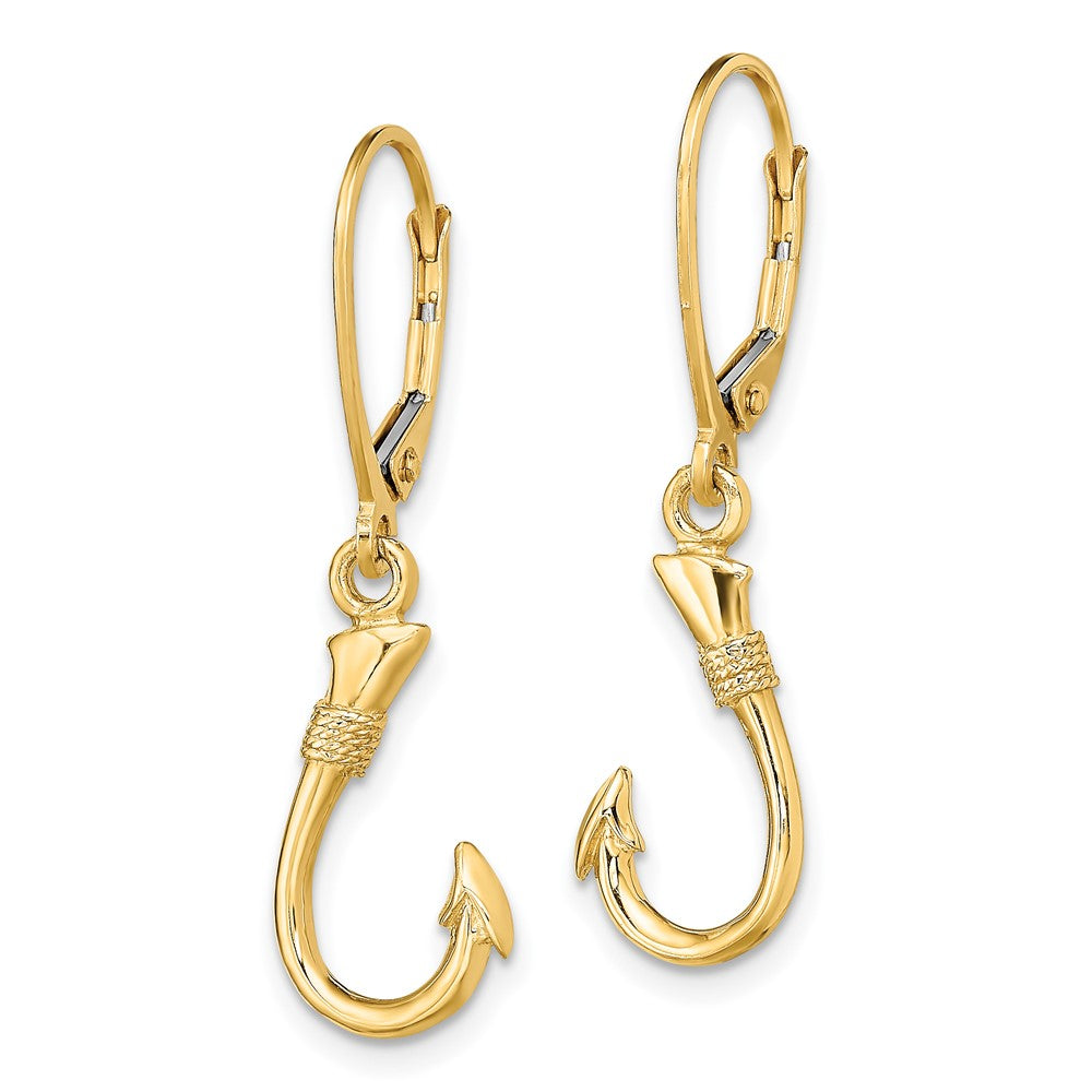 14K Gelbgold 3-d Fisch Haken Ohrhänger mit Brisur