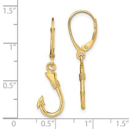 14K Gelbgold 3-d Fisch Haken Ohrhänger mit Brisur