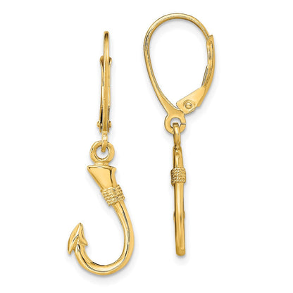 14K Gelbgold 3-d Fisch Haken Ohrhänger mit Brisur