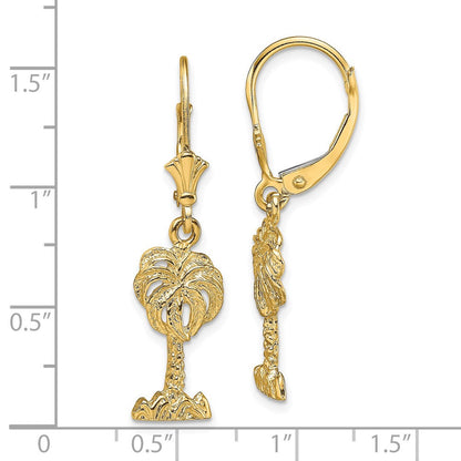 14K Gelbgold Palme Baum Ohrhänger mit Brisur
