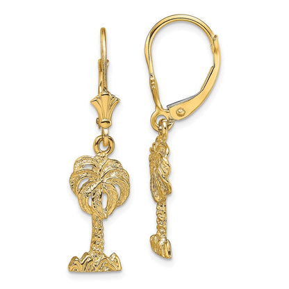 14K Gelbgold Palme Baum Ohrhänger mit Brisur
