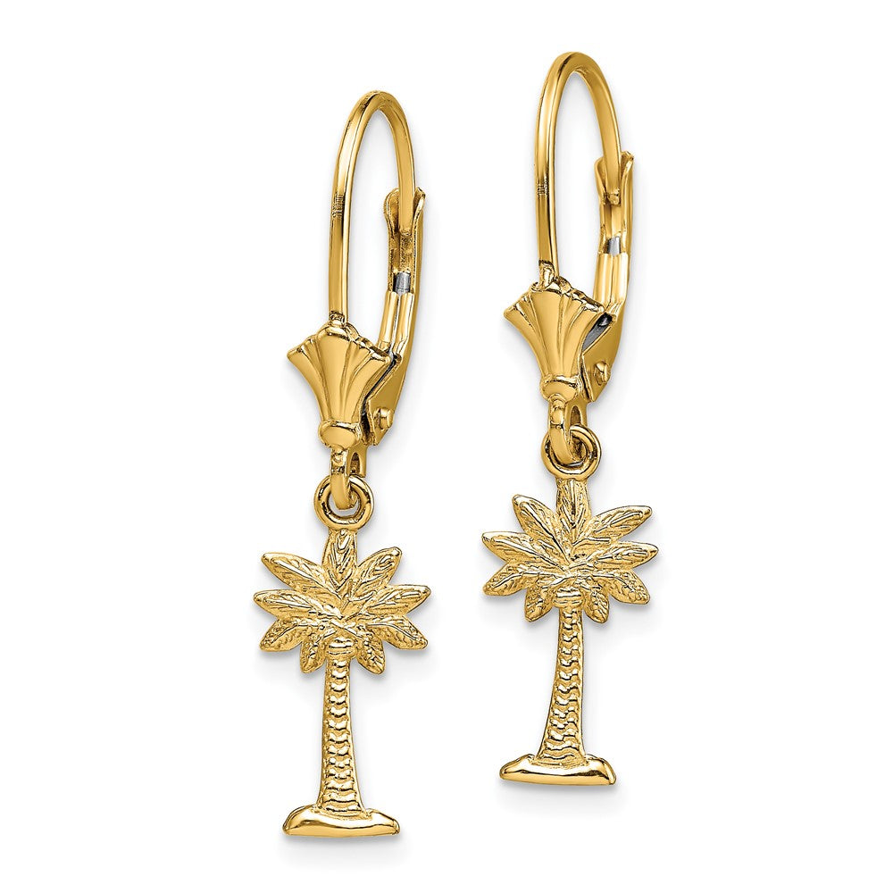 14K Gelbgold Mini Palmetto Palme Baum Ohrhänger mit Brisur