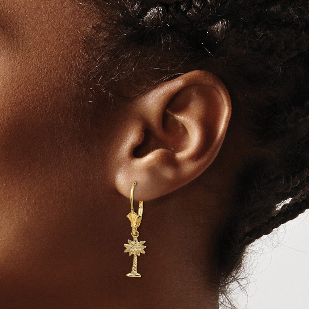 14K Gelbgold Mini Palmetto Palme Baum Ohrhänger mit Brisur