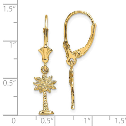 14K Gelbgold Mini Palmetto Palme Baum Ohrhänger mit Brisur