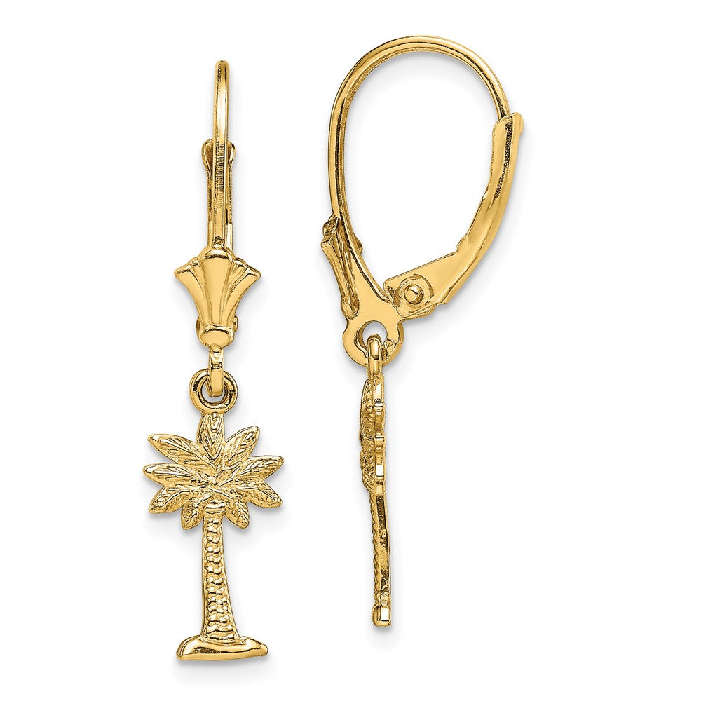 14K Gelbgold Mini Palmetto Palme Baum Ohrhänger mit Brisur