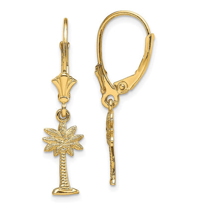 14K Gelbgold Mini Palmetto Palme Baum Ohrhänger mit Brisur