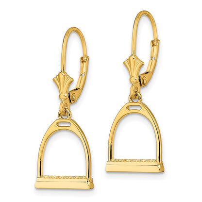 14K Gelbgold 3-d Klein Pferd Stirrup Ohrhänger mit Brisur