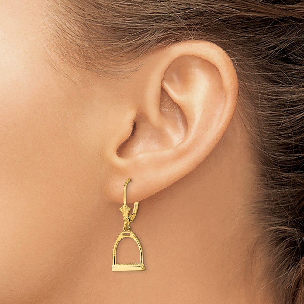 14K Gelbgold 3-d Klein Pferd Stirrup Ohrhänger mit Brisur