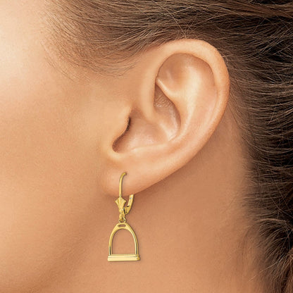 14K Gelbgold 3-d Klein Pferd Stirrup Ohrhänger mit Brisur