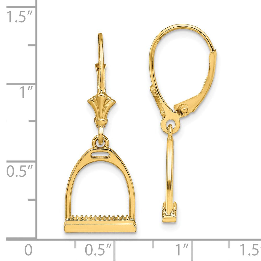 14K Gelbgold 3-d Klein Pferd Stirrup Ohrhänger mit Brisur