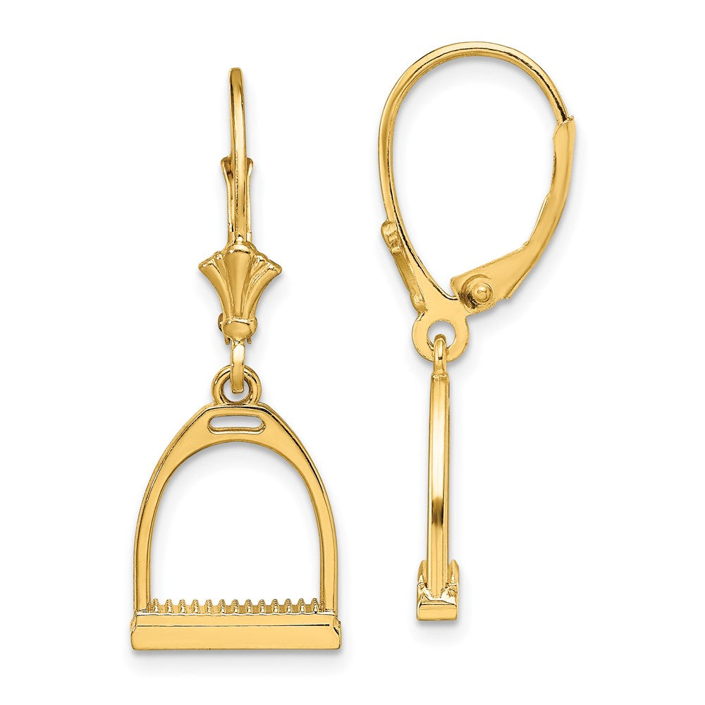 14K Gelbgold 3-d Klein Pferd Stirrup Ohrhänger mit Brisur