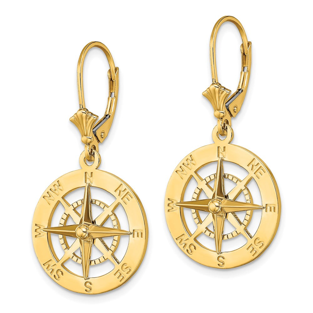 14K Gelbgold Nautical Kompass Ohrhänger mit Brisur