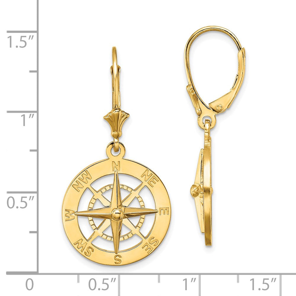 14K Gelbgold Nautical Kompass Ohrhänger mit Brisur