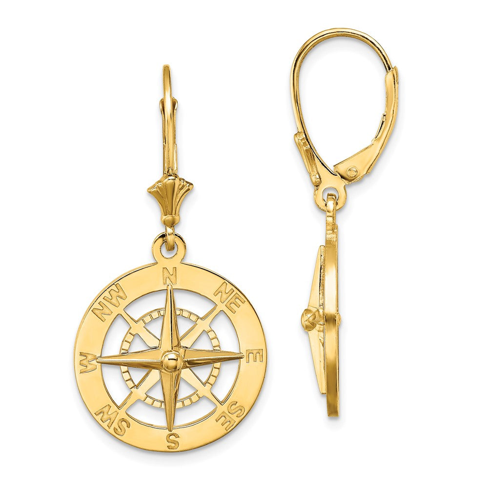 14K Gelbgold Nautical Kompass Ohrhänger mit Brisur