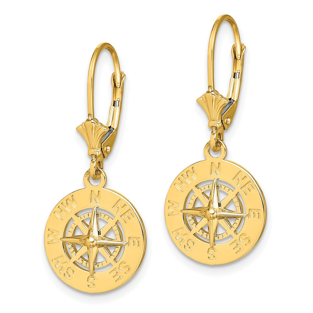 14K Gelbgold Mini Nautical Kompass Ohrhänger mit Brisur