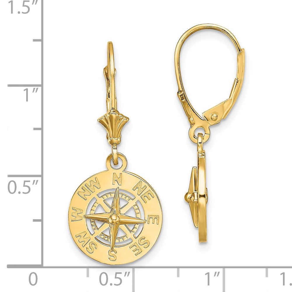 14K Gelbgold Mini Nautical Kompass Ohrhänger mit Brisur