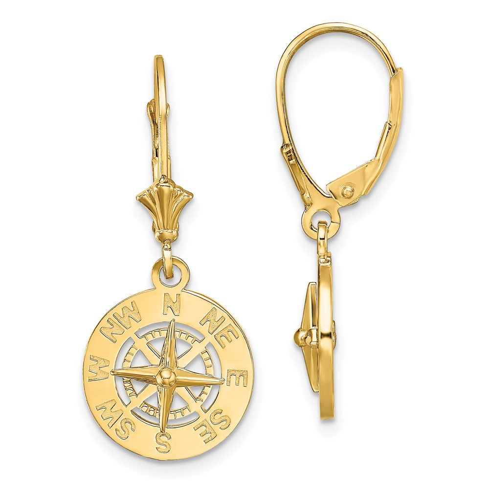 14K Gelbgold Mini Nautical Kompass Ohrhänger mit Brisur