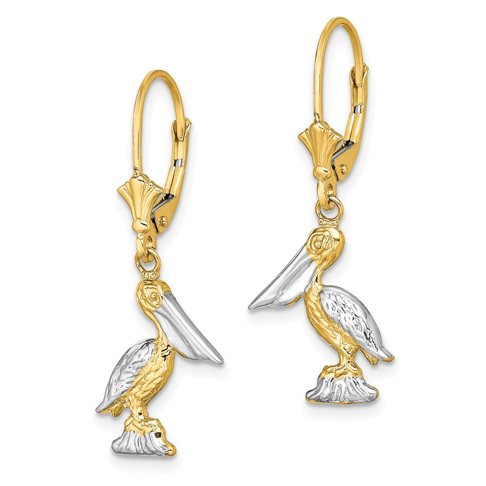 14K Gelb & Rhodium und 3-d Pelican Standing mit Ohrhänger mit Brisur