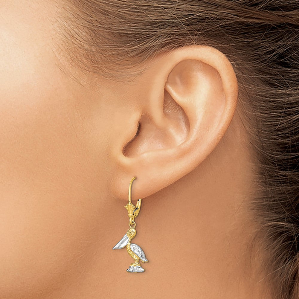 14K Gelb & Rhodium und 3-d Pelican Standing mit Ohrhänger mit Brisur