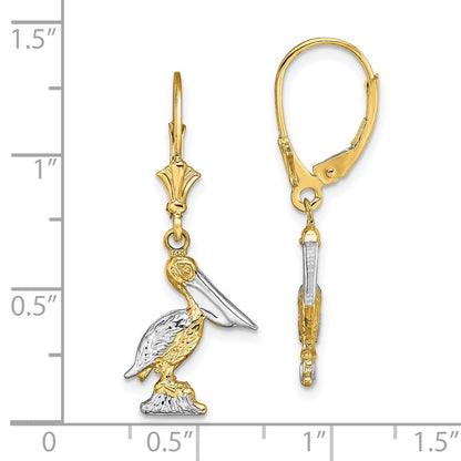 14K Gelb & Rhodium und 3-d Pelican Standing mit Ohrhänger mit Brisur