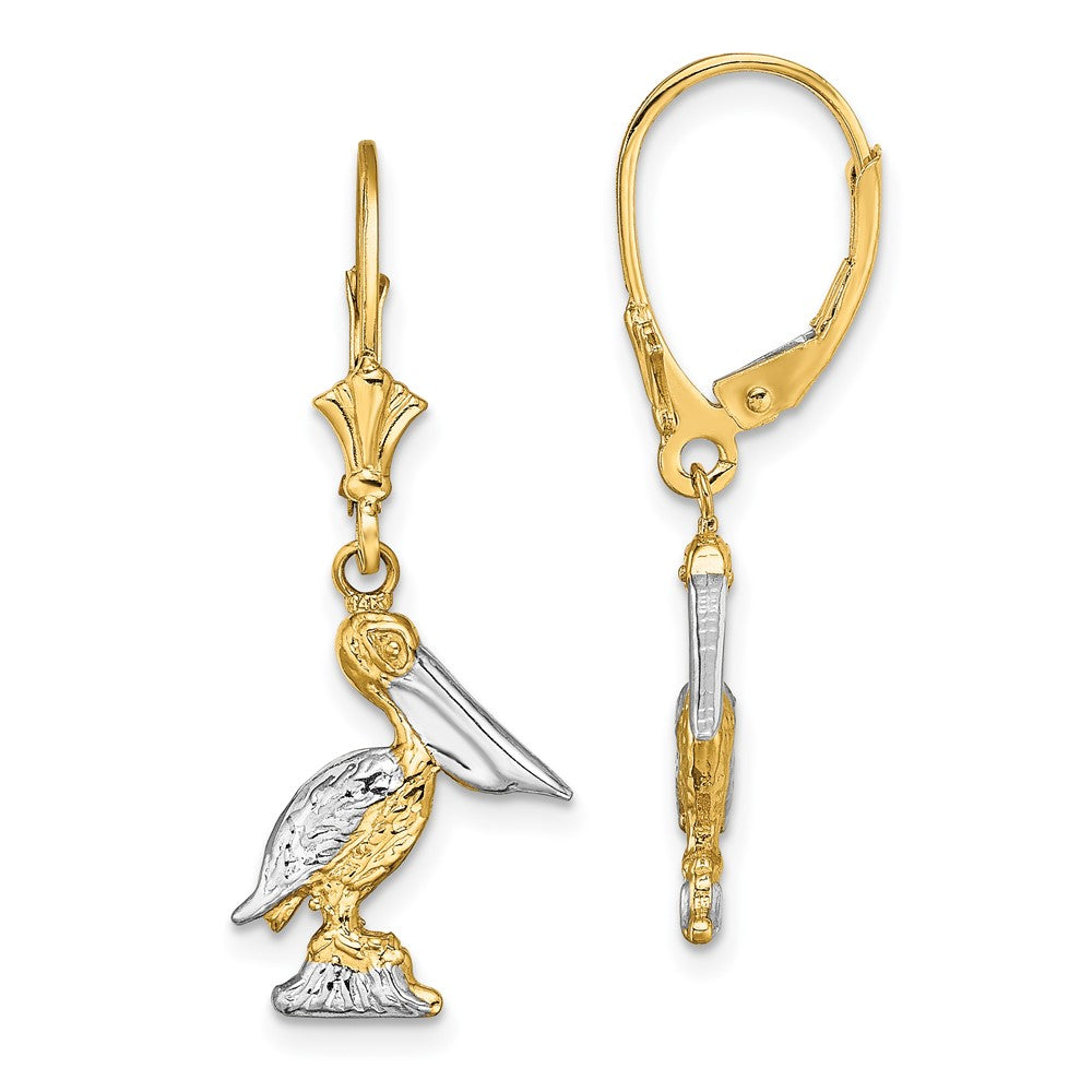 14K Gelb & Rhodium und 3-d Pelican Standing mit Ohrhänger mit Brisur