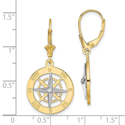 14K Bicolor mit Rhodium Nautical Kompass Ohrhänger mit Brisur