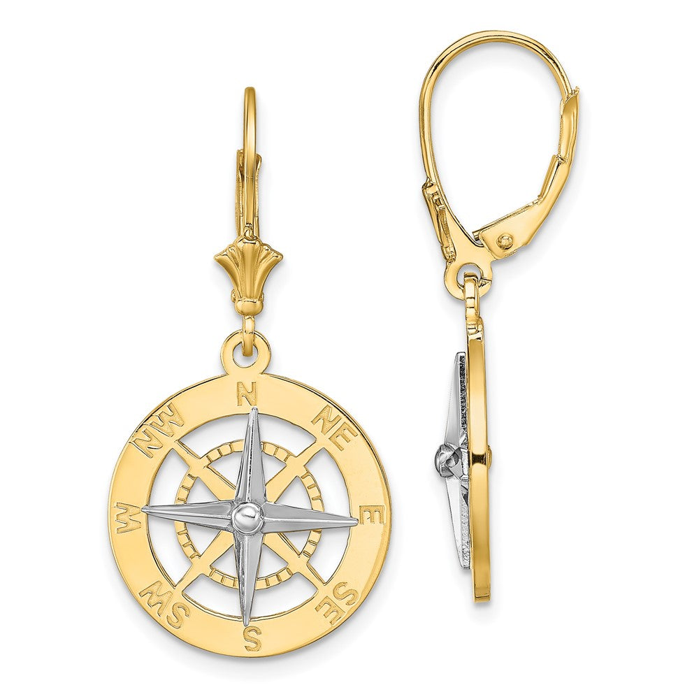 14K Bicolor mit Rhodium Nautical Kompass Ohrhänger mit Brisur