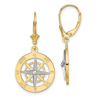 14K Bicolor mit Rhodium Nautical Kompass Ohrhänger mit Brisur