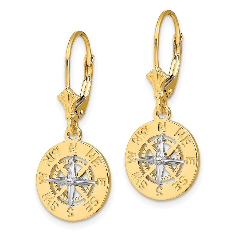 14K Bicolor mit Rhodium Mini Nautical Kompass Leveback Ohrringe