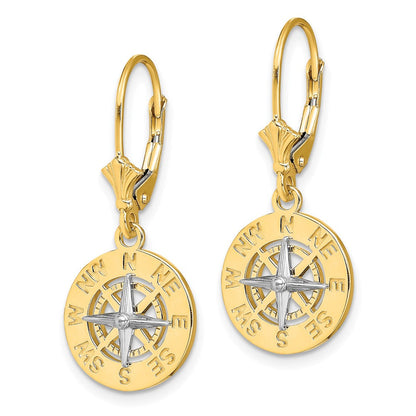 14K Bicolor mit Rhodium Mini Nautical Kompass Leveback Ohrringe