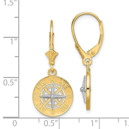 14K Bicolor mit Rhodium Mini Nautical Kompass Leveback Ohrringe
