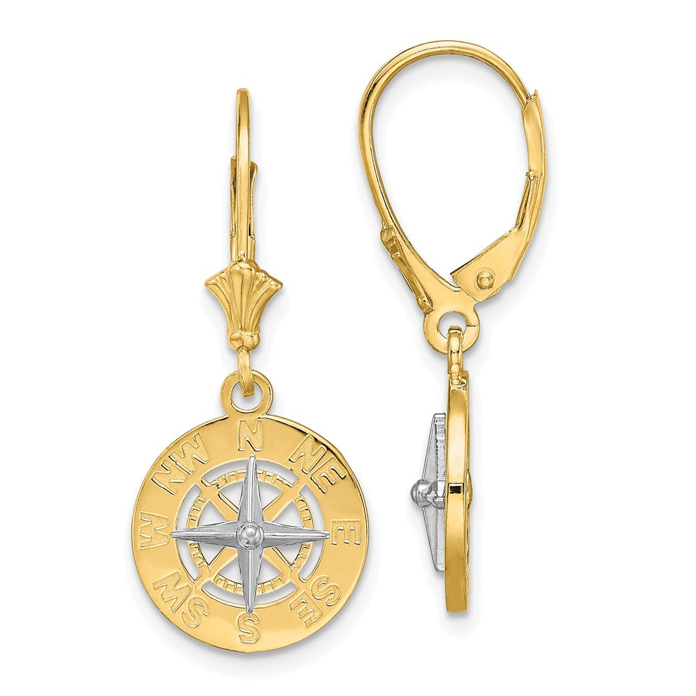 14K Bicolor mit Rhodium Mini Nautical Kompass Leveback Ohrringe