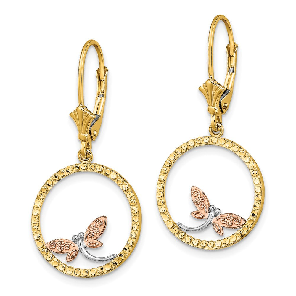 14K Bicolor Zwei-tonew/white Rhodium Diamantiert Libelle Ohrringe