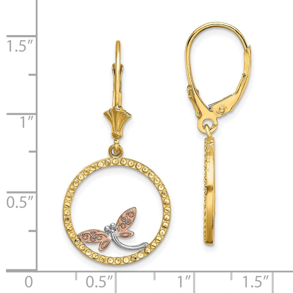 14K Bicolor Zwei-tonew/white Rhodium Diamantiert Libelle Ohrringe
