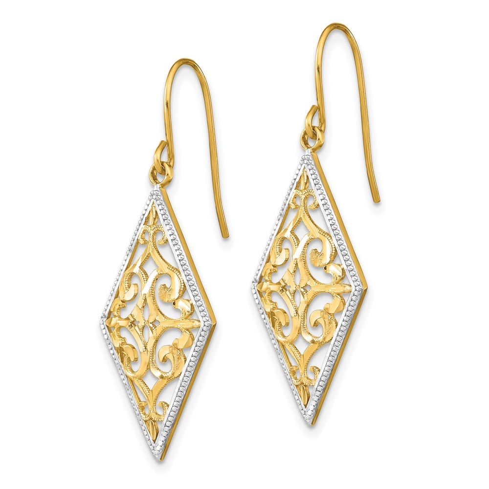 14K Gelb & Rhodium mit Rhodium Diamant Form Filigran Ohrhänger