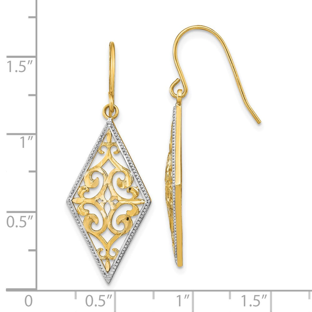 14K Gelb & Rhodium mit Rhodium Diamant Form Filigran Ohrhänger