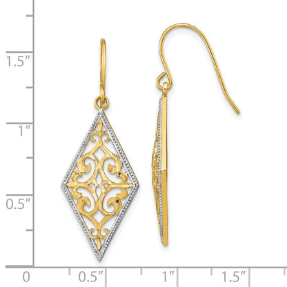 14K Gelb & Rhodium mit Rhodium Diamant Form Filigran Ohrhänger