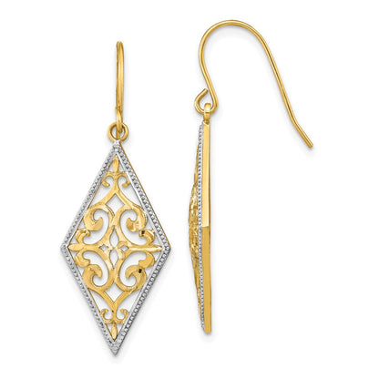 14K Gelb & Rhodium mit Rhodium Diamant Form Filigran Ohrhänger