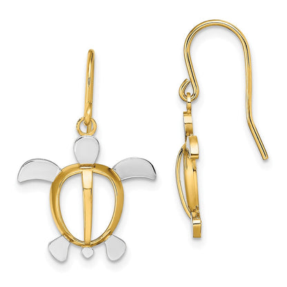 14K Gelb & Rhodium mit Meer Schildkröte Ohrhänger