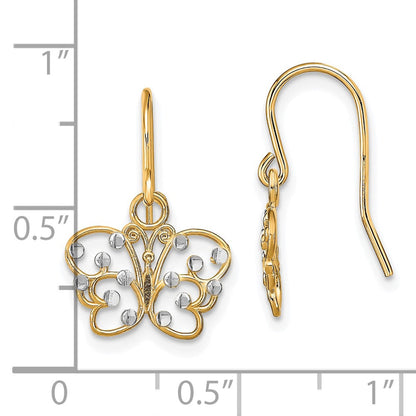 14K Gelb & Rhodium mit Diamantiert Schmetterling Draht Ohrringe