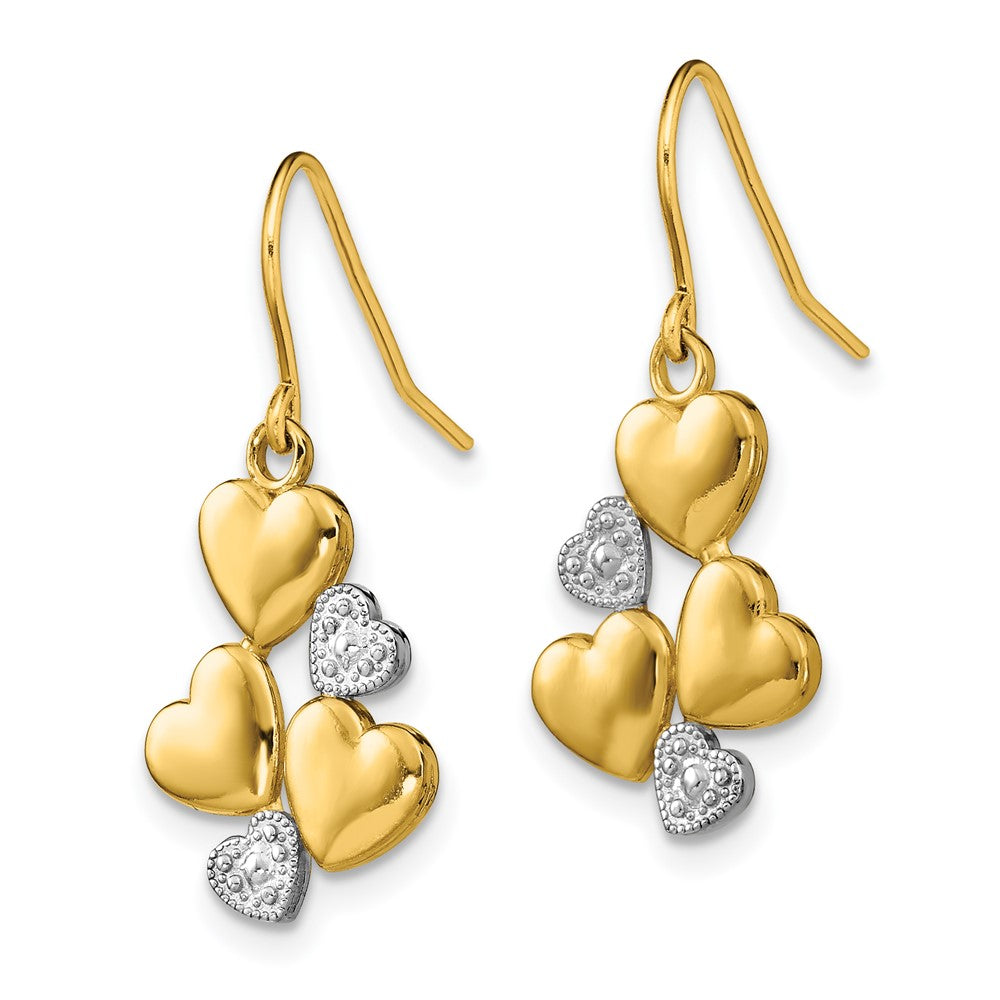 14K Gelb & Rhodium mit Rhodium Poliert Herzen Hirte Haken Ohrringe