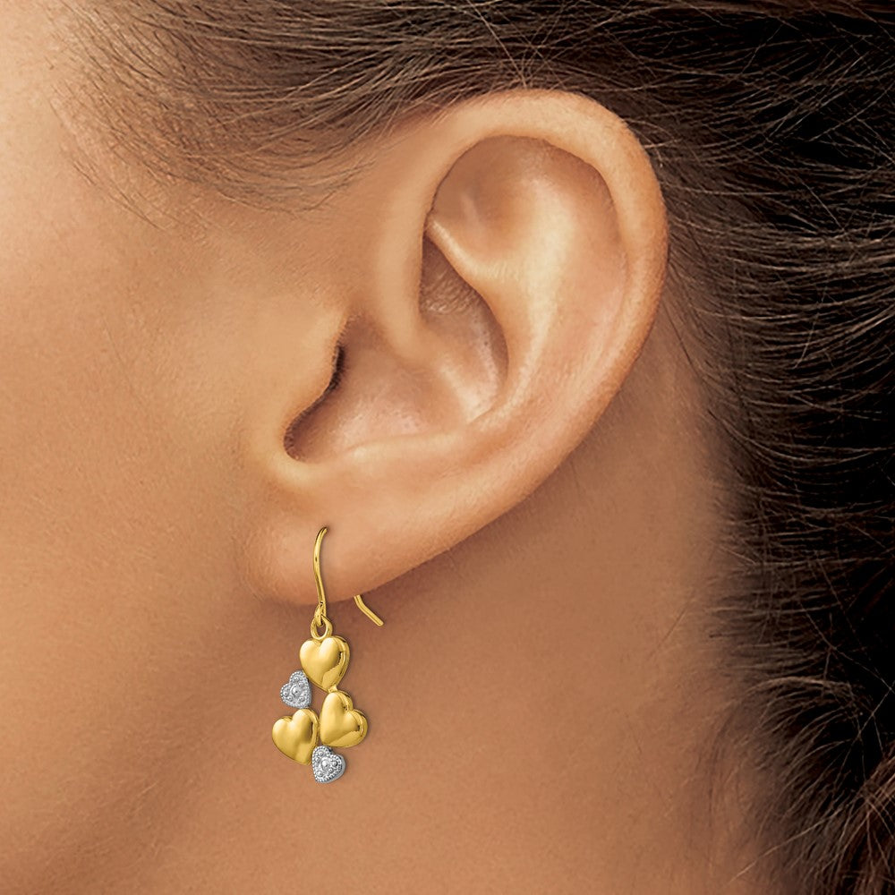 14K Gelb & Rhodium mit Rhodium Poliert Herzen Hirte Haken Ohrringe
