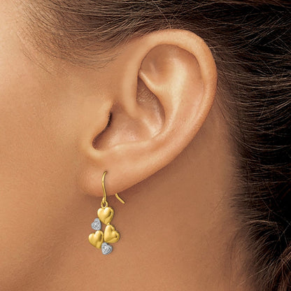 14K Gelb & Rhodium mit Rhodium Poliert Herzen Hirte Haken Ohrringe